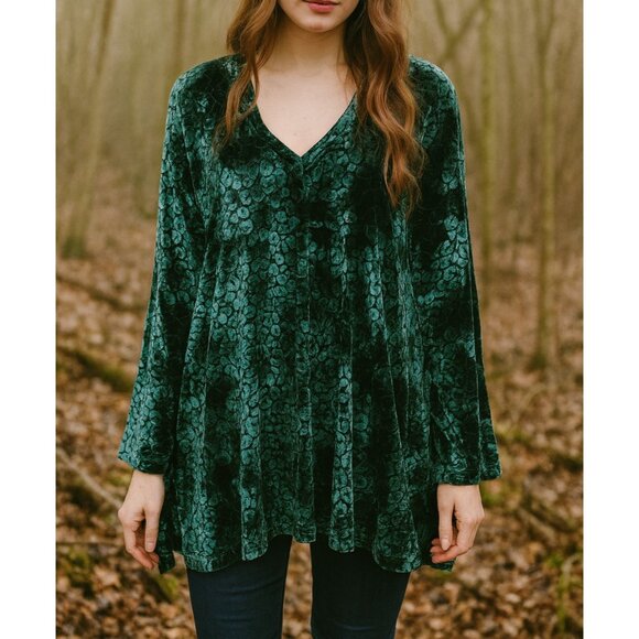 VTG Show Me Your Mumu Sz S Velour Velvet Sheer Top Teal LS Snake Vibe 80s - Picture 1 of 12